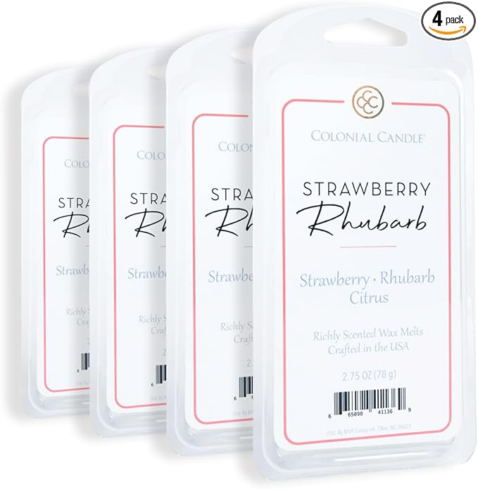 Colonial Candle Strawberry Rhubarb Scented Wax Melts, Wax Melt Warmer Cubes, Long Lasting Scented Wax Warmer Cubes, 4 Pack, 6 Cubes Each - Made in The USA