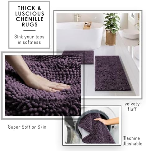 Clara Clark Bathroom Set - Purple Bathroom Accessories Set, 6PC Bathroom Accessory Set, Bathroom Sets with Bathroom Rugs, Adhesive Corner Shower Caddy Hanging, Toilet Brush, Trash Can & Soap Dispenser - Image 5