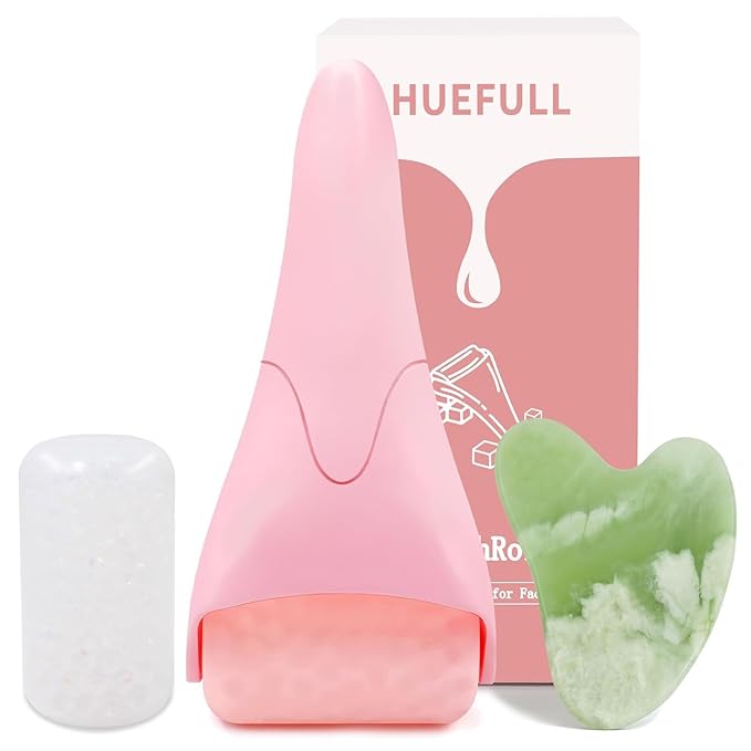 huefull Ice Roller for Face with 2 Rollers and Gua Sha Facial Tools, Face Roller for Self Care, Guasha Tool for Face, Puffiness Relief, Skin Care Gifts for Woman