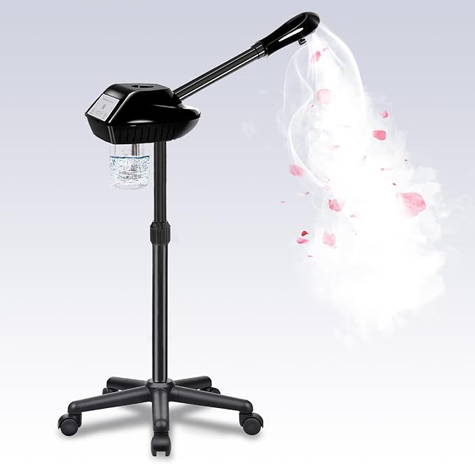 Professional Facial Steamer on Wheels,Gold Ozone Steamer for Face with 30-Minutes Timer,Spa Face Steamer for Deep Facial Cleansing (FS -001, 24-Balck)