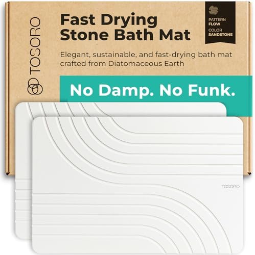 TOSORO - Stone Bath Mat Diatomaceous Earth Shower Mat Non-Slip Super Absorbent Diatomite Stone Bath Mats for Bathroom Floor Quick Drying Natural Easy to Clean (23.5 x 15) - Sandstone, 2pcs by Tosoro