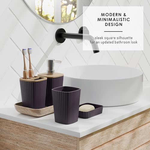 Clara Clark Bathroom Set - Purple Bathroom Accessories Set, 6PC Bathroom Accessory Set, Bathroom Sets with Toilet Brush, Trash Can & Soap Dispenser - Image 3