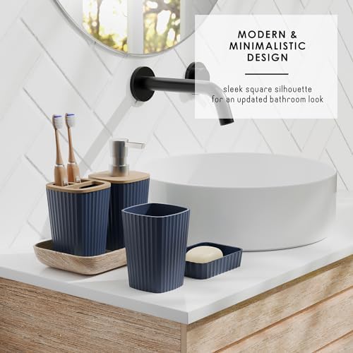 Clara Clark Bathroom Set - Navy Blue Bathroom Accessories Set, 6PC Bathroom Accessory Set, Bathroom Sets with Bathroom Rugs, Adhesive Corner Shower Caddy Hanging, Toilet Brush & Trash Can - Image 3