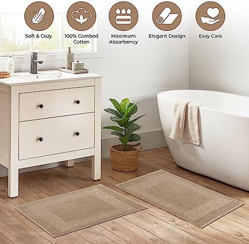 Superior Heavyweight Cotton Bath Mats, Bath Rugs For Bathroom Accessories, Washable Rug For Shower, Bath, Toilet, Modern Decor, No Backing, Luxury Hotel And Spa Quality, Set of 2, 22" x 35", Taupe - Image 4