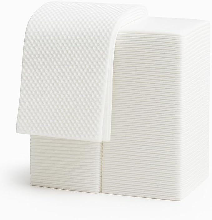 Disposable Bath Hair Towels, 100-Count 12" x 28", Thick Pearl Texture, Soft & Absorbent Salon Spa Towels(White)