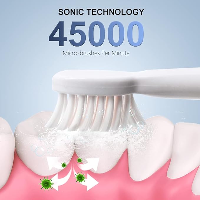 Sonic Electric Toothbrush, USB Rechargeable Powerful Sonic Cleaning Tooth Brush with 6 Modes, 5 Brush Heads + 1 Facial Cleansing Brush Head + 1 Face Massage Head Whitening Toothbrushes