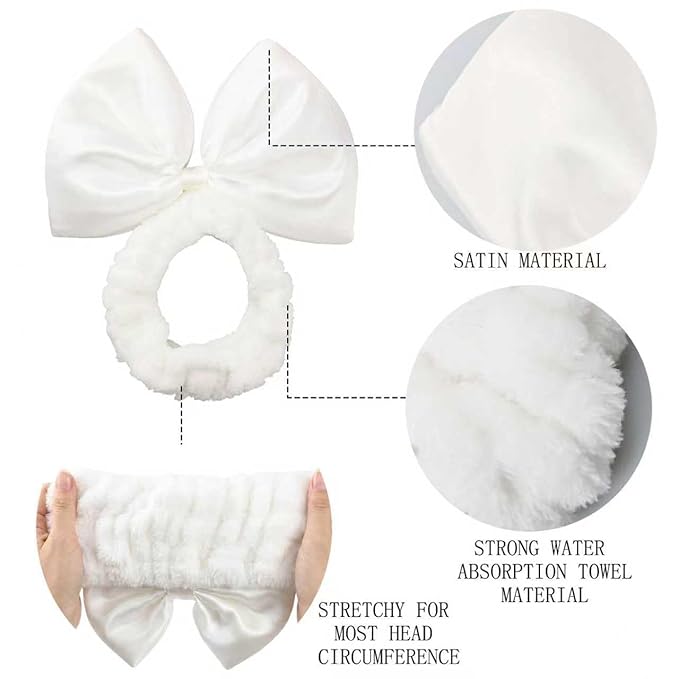 JIAHANG Large Bow Facial Spa Headband, Satin Bow Making Up Wash Hairband for Women Girls