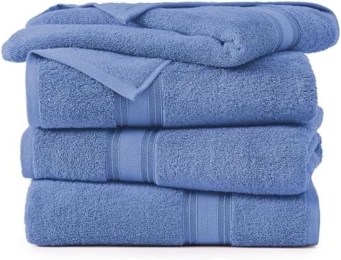 LANE LINEN 100% Cotton 4 Pack Bath Towels (30"x60") - Zero Twist, Mercerized Cotton Bathroom Towels Set - Quick Dry, Soft & Absorbent Large Bath Towels - Machine Wash in Cold Water - Cerulean Blue - Image 2