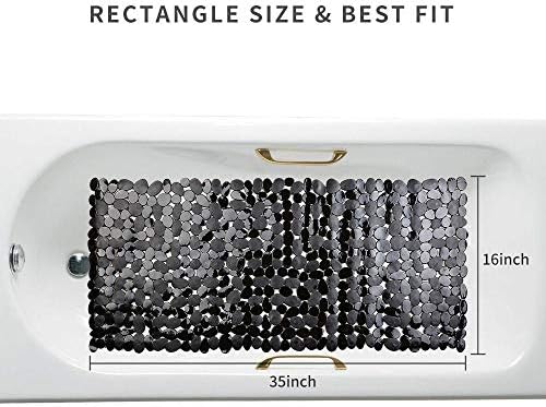 Pebble Bathtub Mat Non Slip 35" X 16" with Suction Cups,Black - Image 2