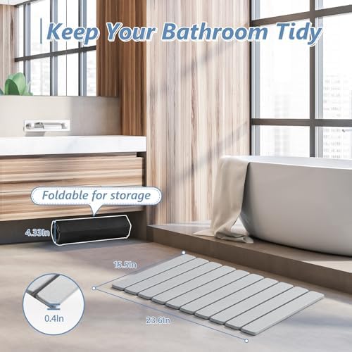 AWW Foldable Stone Bath Mat, Diatomaceous, 23.6"x15.5", Light Grey - Image 6