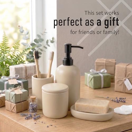 Ava Nord Modern Minimalist Ceramic Bathroom Accessories | Set of 4 | Cream - Image 3