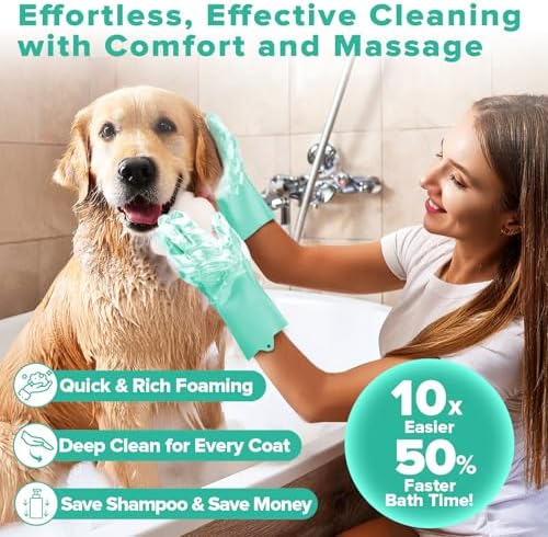 Augwind 6PCS Grooming & Bath Supplies for Dogs, Cats | Dog Washing Gloves | Dog Bath Brush | Dog Shower Brush | Pet Grooming Gloves | Dog Grooming kit | Pet Supplies for Showerhead & Sprayer (Green) - Image 2