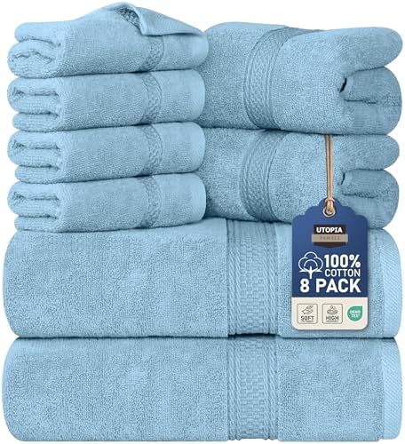 Utopia Towels 8 Piece Majestic Plush Luxury Towel Set, Cotton, Sky Blue by UTOPIATOWELS