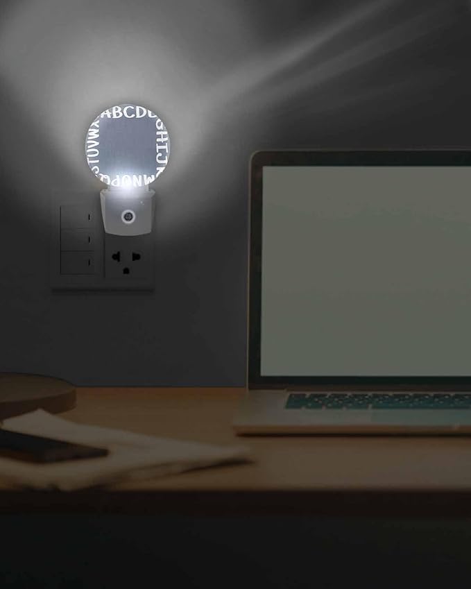 Night Lights Auto Sensor Alphabet Night Light Gray Modern Minimalist Letter Round Lamp Plug-in LED Nightlights Dusk to Dawn for Living Room Bedroom Bathroom Hallway Wall Decor