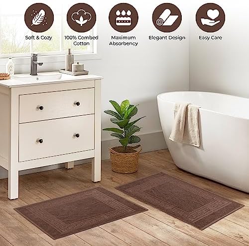 Superior Heavyweight Cotton Bath Mats, Bath Rugs For Bathroom Accessories, Washable Rug For Shower, Bath, Toilet, Modern Decor, No Backing, Luxury Hotel And Spa Quality, Set of 2, 22" x 35", Mocha - Image 4