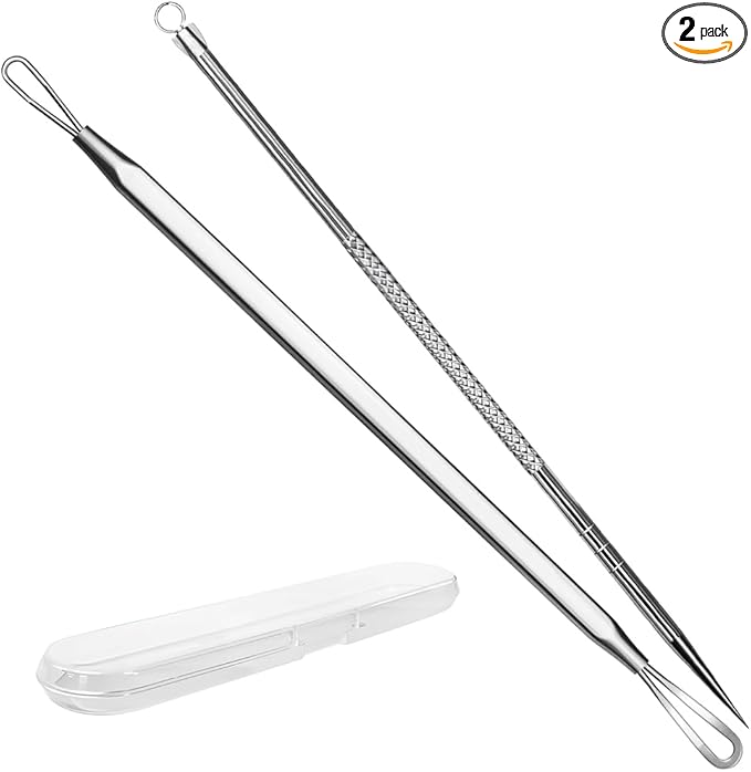 Stainless Steel Blackhead Remover, Pimple Extractor, Pimple Popper, Comedone Extractor, Surgical Grade Acne Treatment Tool, 3rd Generation Blemish Removal Kit for Face, Nose, T-Zone, 2Pcs