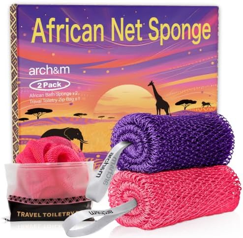 ARCH&M African Net Sponge Authentic with Knots, 2 Pack 53" Extra-Long by ARCHM
