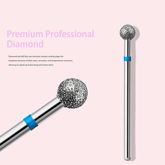 10pcs Safety Ball Cuticle Drill Bits, Carbide Diamond Nail Bits for Dead Skin Removal & Nail Shaping, 3/32'' Two Way Rotate, Professional Manicure Pedicure Salon Tools(5mm Ball Bit, Medium-M)