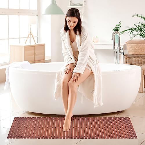Bath Mat Bathroom Runner Long Large Rugs Floor Wood Shower Bathtub Waterproof Non Slip Accessories 16x34 Inch Easy to Clean, Natural, 1 pc - Image 6