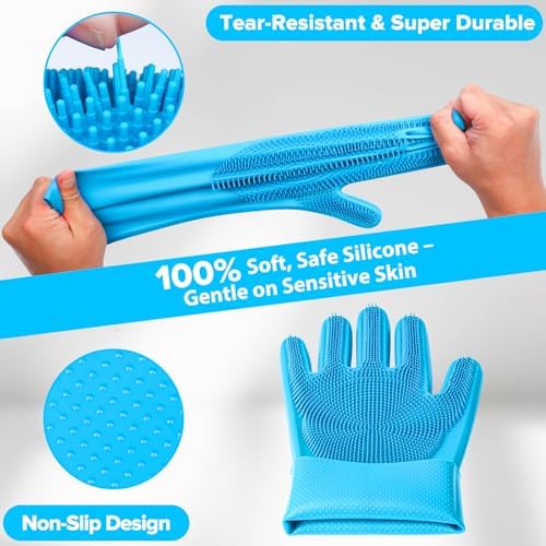6PCS Grooming & Bath Supplies for Dogs, Cats | Dog Washing Gloves | Dog Bath Brush | Dog Shower Brush | Pet Grooming Gloves | Dog Grooming kit | Pet Supplies for Showerhead & Sprayer (Light Blue) - Image 4