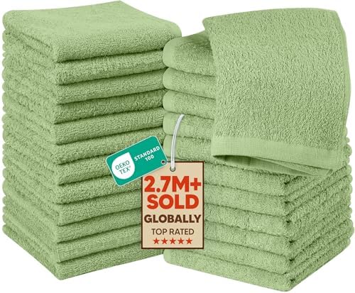 Utopia Towels 24 Pack Washcloths, 12x12 in, 100% Cotton, Sage Green by UTOPIATOWELS