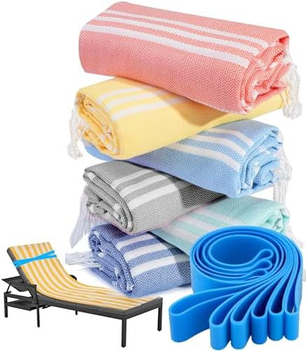 Genovega 6 Packs Turkish Beach Towel Pool Swim Towels Set Bulk Soft Extra Large Sand Free Quick Dry Thin Lightweight Travel Essentials Cruise Accessories Camping Must Haves Clearance Oversized Stripe by genovega