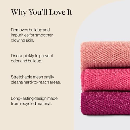 Kitsch African Net Sponge – Exfoliating Body Scrubber – Berry Pink, 3 Pcs - Image 4