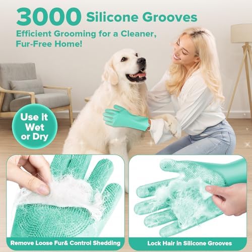 Augwind 6PCS Grooming & Bath Supplies for Dogs, Cats | Dog Washing Gloves | Dog Bath Brush | Dog Shower Brush | Pet Grooming Gloves | Dog Grooming kit | Pet Supplies for Showerhead & Sprayer (Green) - Image 3