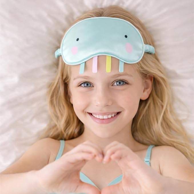 Orose Kids Silk Sleep Mask Cute Adjustable Original Design for Boys & Girls, Double-Sided Mulberry Silk, Cartoon Pattern, Toddler Eye Mask (Jellyfish)