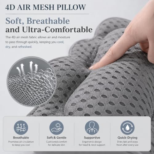 Luxe Bath Pillow for Tub Quick-Dry 4D Mesh,Head, Neck & Back Support (Gray) - Image 5