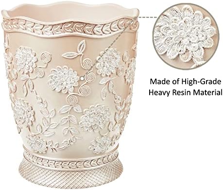 Zahari Home 2pc Rose Vine Bathroom Set Waste Basket & Tissue Cover Modern Classic Decor Stylish Unique Design Beautiful Beige Bathroom Accessories Set - Image 4