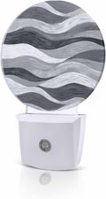Night Lights Auto Sensor Grey Ocean Waves Night Light Abstract Mountain Stripes Round Lamp Plug-in LED Nightlights Dusk to Dawn for Living Room Bedroom Bathroom Hallway Wall Decor