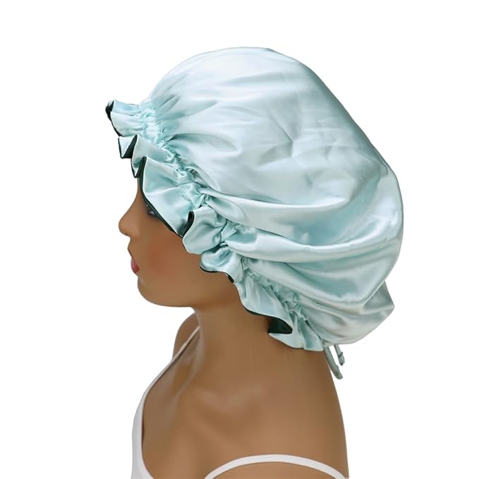 Adjustable Silk Satin Bonnet Hair Care Caps for Women Girls Loose-fitting Reversible Sleeping Cap Shower Caps Hair Wrap Bonnets (007 Aqua/Hunter)