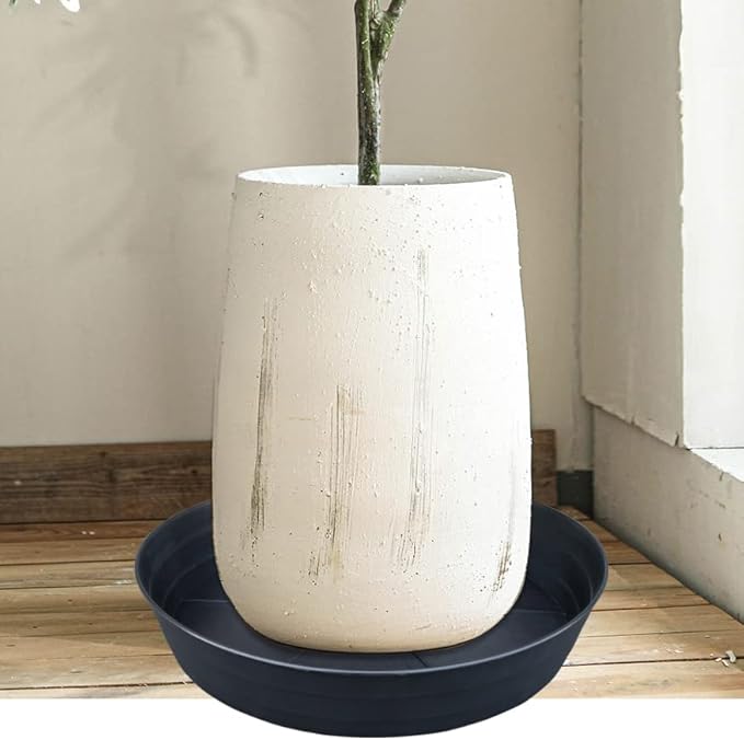 25 Inch Extra Large Plant Saucers, Extra-Deep 4.25 in Black Drip Trays for Flower Pot, Heavy Duty Drainage Tray Indoors No Holes, 2 Pack Plastic Planter Plate Water Catcher for Pots Base 20 21 22 in