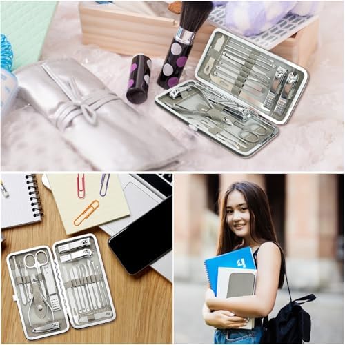 Manicure Set - 19 in 1 Professional Nail Clippers Pedicure Kit, Manicure Tool Kit, Stainless Steel Facial Grooming Set Kit, Gift Idea for Women, Men, Girls, Teens, Grey - Image 4