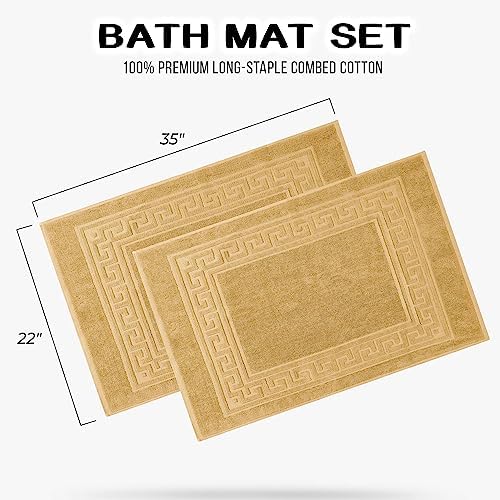 Superior Heavyweight Cotton Bath Mats, Bath Rugs For Bathroom Accessories, Washable Rug For Shower, Bath, Toilet, Modern Decor, No Backing, Luxury Hotel And Spa Quality, Set of 2, 22" x 35", Gold - Image 3