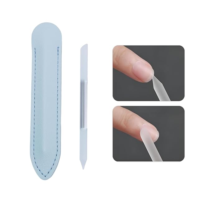 2 Pcs Transparent White Glass Cuticle Pusher Tool with Blue Leather Case, Sassy Tip Cuticle Pusher Pen for Precision Filing Nail Salons Home