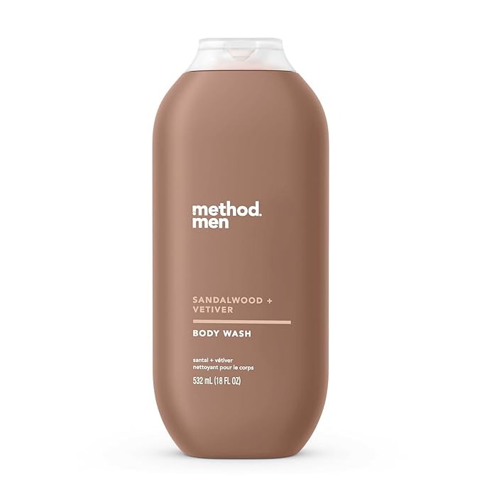 Method Men Body Wash, Sandalwood + Vetiver, Paraben and Phthalate Free, 18 fl oz (Pack of 12)