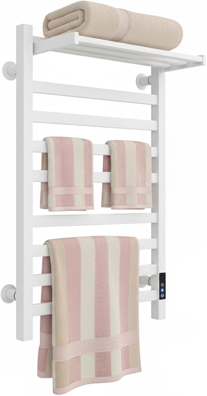 8-Bar Towel Warmer with with Top Warmer Shelf, Electric Towel Rack Set with Fast Heating, Auto Shut-Off Timer, Hardwired or Plug-in, Hot Towels in Bathroom