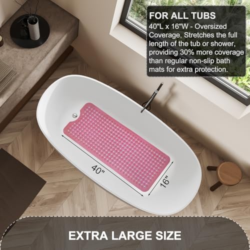 TEESHLY Bath Tub Shower Mat, Non Slip Bathtub Floor Liner Mats with Suction Cups and Drain Holes, Machine Washable Bathmat for Bathroom Floor Safety, 40 x 16 Inch, Clear Burgundy - Image 5
