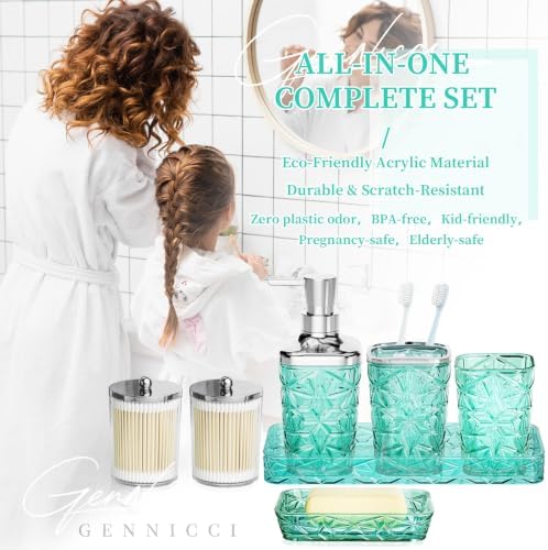 Bathroom Accessory Set, 9-Piece Teal Bathroom Set with Trash Can, Toilet Brush, Soap Dispenser, Soap Dish, Toothbrush Holder, Tumbler, Q-tip Holder & Tray, for Hotel/Apartment, Housewarming Gift - Image 7
