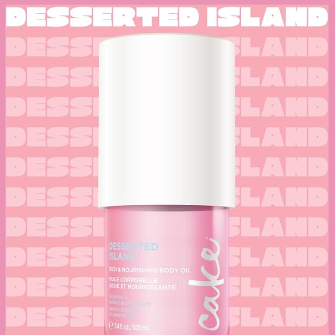 Cake Beauty Body Oil, Desserted Island - Rich & Nourishing Body Oil, Radiance Enhancing - Argan Oil, Aloe, Camelia Leaf Extract - For Dry Skin - 100 mL / 3.4 Fl Oz