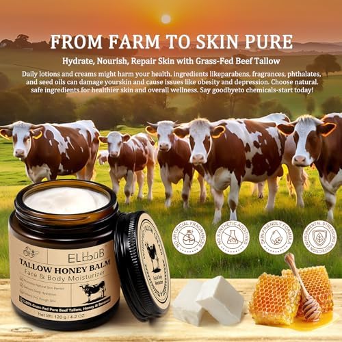 ELBBUB Whipped Tallow Cream for Face & Body - 100% Grass-Fed Beef Tallow, Natural Honey & Beeswax Moisturizer, Deep Hydration & Nourishment, Oil-Free & Unscented, Fast Absorbing - Image 4