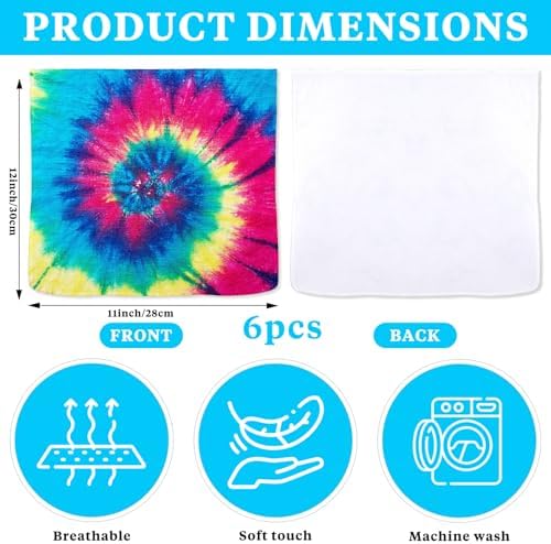 Face Towels Rainbow Tie Dye Hand Towels Wash Cloths Soft Washcloths Bath Cloths Highly Absorbent Fast Drying Machine Washable for Bathroom Kitchen Spa Gym Hotel Travel 12x11 Inch Pack of 6 - Image 3