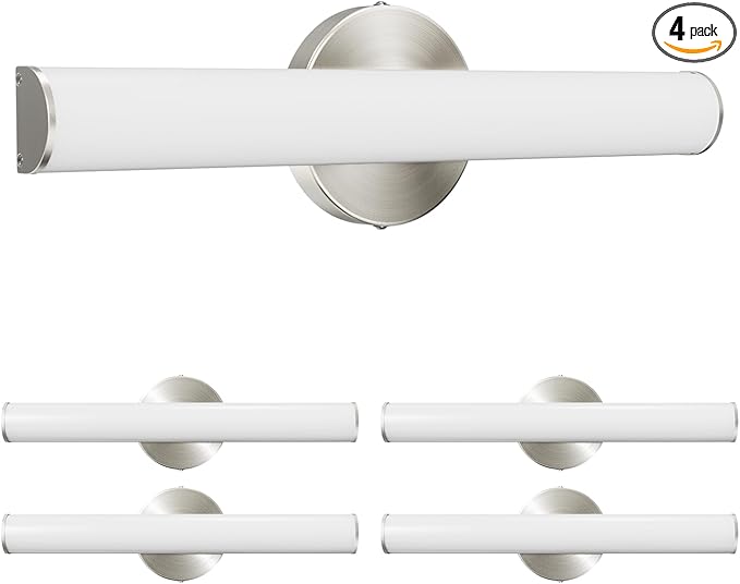 OOWOLF 4 Pack LED Vanity Light Bar for Bathroom, Dimmable Bathroom Light Fixtures 17.3inch 12W 1200LM Over Mirror Lighting Fixture Wall Sconce Modern Vanity Lighting 4000K Brushed Nickel
