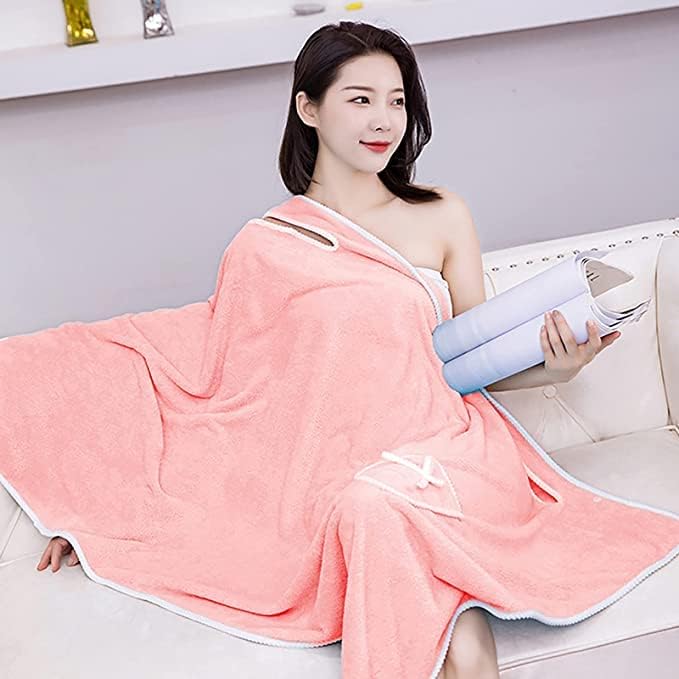 Slim figure wearable bath towel for women,body Wrap Coral Fleece Bathrobes,quick dry bath wraps shower skirt,Dress Beach Towelling Bath Robe,towel poncho,swimming,Spa,Sauna,Cute Pocket Design(Size S)