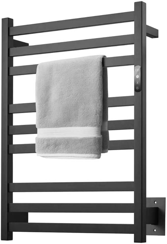 9-Bar Towel Warmer, Wall-Mounted Electric Heated Rack for Bathroom, 24-Hour Timer Smart Switch, 304 Stainless Steel Heated Towel Holder, Hard Wired an Plug in Electric Heated Dryer