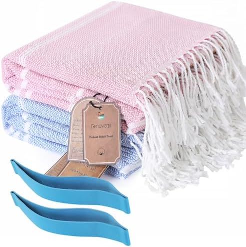 2 Packs Turkish Beach Pool Towels Sandproof Thin Lightweight Fast Drying Compact XL Large Big Wide Long Lounge Chair Cover Sandless Camping Blanket Gear Stuff Necessities Toallas de Playa Women Gifts by genovega