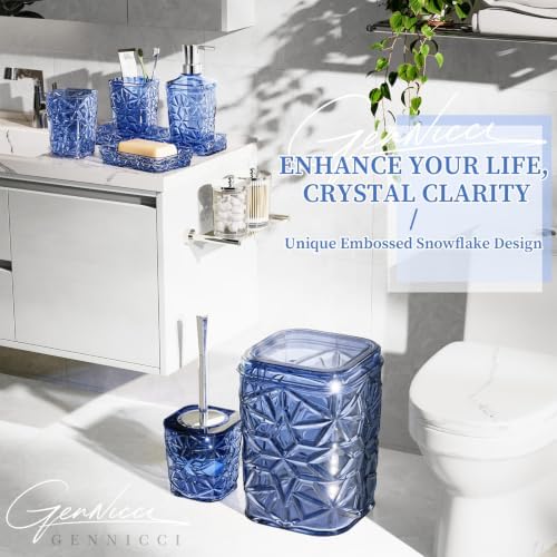 Bathroom Accessory Set, 9-Piece Blue Bathroom Set with Trash Can, Toilet Brush, Soap Dispenser, Soap Dish, Toothbrush Holder, Tumbler, Q-tip Holders & Tray, for Hotel/Apartment, Housewarming Gift - Image 3