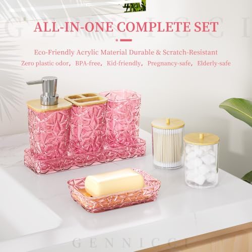 Bathroom Accessory Set, 9-Piece Pink Bathroom Set with Trash Can, Toilet Brush, Soap Dispenser, Soap Dish, Toothbrush Holder, Tumbler, Q-tip Holders & Tray, for Hotel/Apartment, Housewarming Gift - Image 4